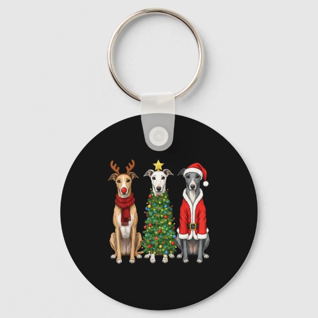 Retro Christmas Ghound Santa Reindeer Dog Lover  Key Ring (Front)