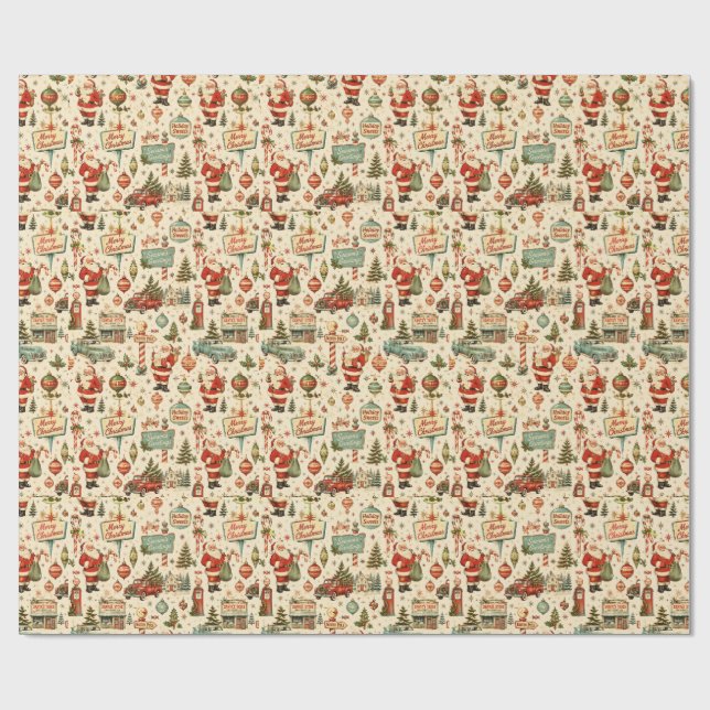 Retro Christmas Gift Wrap | Santa & Trucks (Flat)