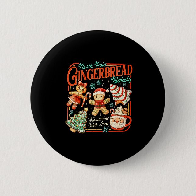 Retro Christmas Gingerbread Bakery North Le Cookie 6 Cm Round Badge (Front)