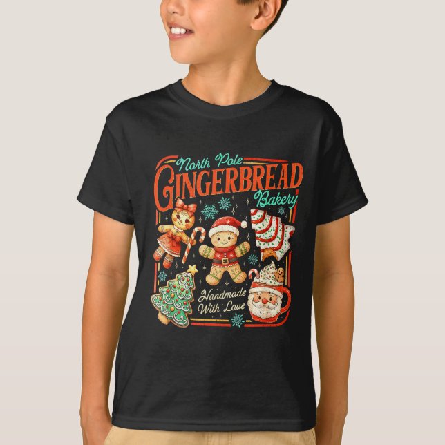 Retro Christmas Gingerbread Bakery North Le Cookie T-Shirt (Front)