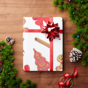 Retro Christmas Gingerbread Festive Candy Canes Wrapping Paper