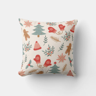 Retro Christmas Gingerbread Pattern. Cushion