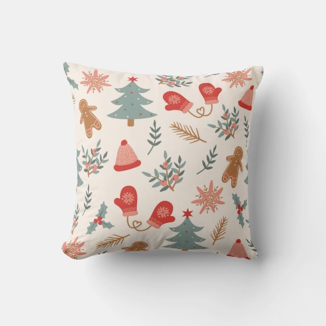Retro Christmas Gingerbread Pattern. Cushion (Front)