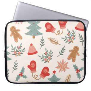 Retro Christmas Gingerbread Pattern. Laptop Sleeve