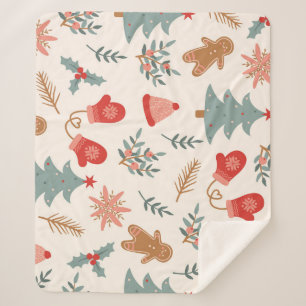 Retro Christmas Gingerbread Pattern. Sherpa Blanket