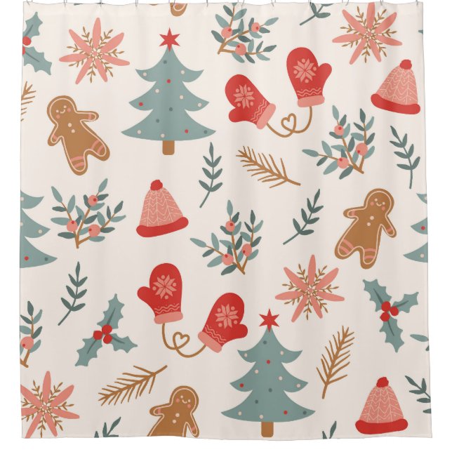 Retro Christmas Gingerbread Pattern. Shower Curtain (Front)