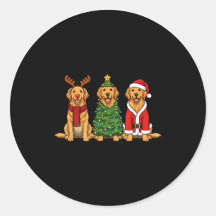 Retro Christmas Golden Retriever Santa Reindeer Do Classic Round Sticker