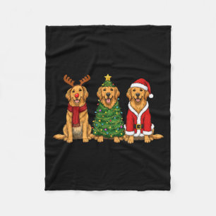Retro Christmas Golden Retriever Santa Reindeer Do Fleece Blanket