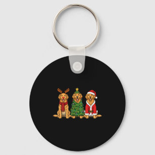 Retro Christmas Golden Retriever Santa Reindeer Do Key Ring