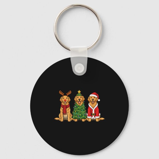 Retro Christmas Golden Retriever Santa Reindeer Do Key Ring (Front)