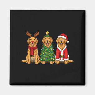 Retro Christmas Golden Retriever Santa Reindeer Do Magnet