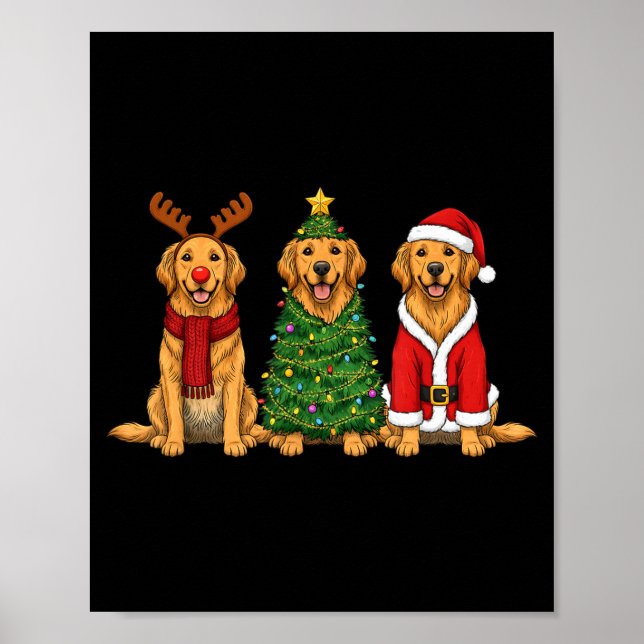 Retro Christmas Golden Retriever Santa Reindeer Do Poster (Front)