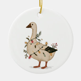 Retro Christmas Goose with String Lights Ceramic Tree Decoration