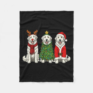 Retro Christmas Great Pyrenees Santa Reindeer Dog  Fleece Blanket