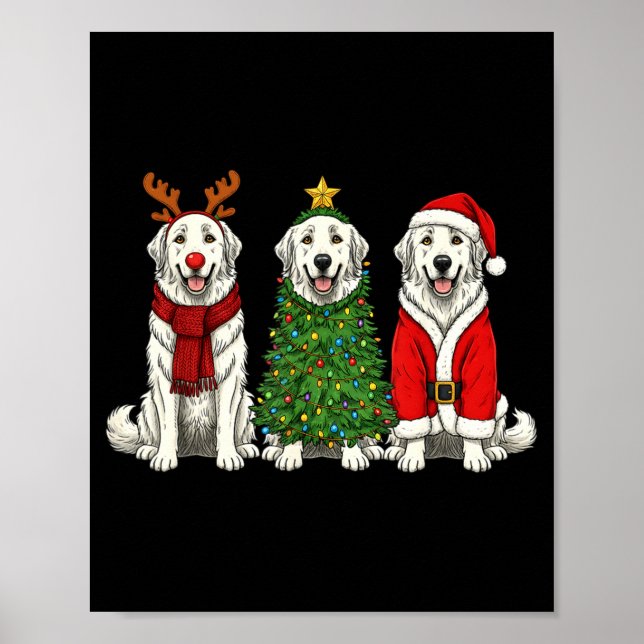 Retro Christmas Great Pyrenees Santa Reindeer Dog  Poster (Front)