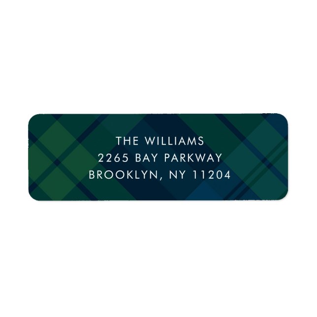 Retro Christmas Green Blue Plaid Return Address (Front)