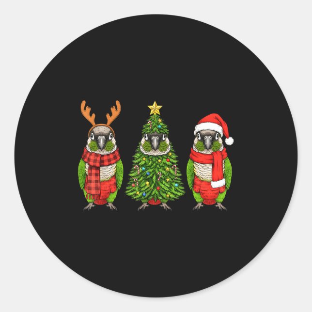Retro Christmas Green Cheek Conure Parrot Santa Re Classic Round Sticker (Front)