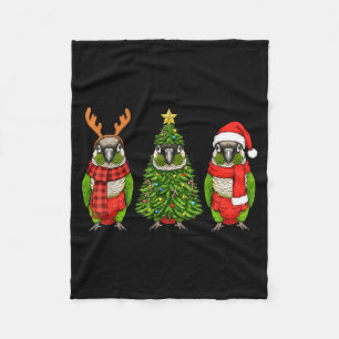 Retro Christmas Green Cheek Conure Parrot Santa Re Fleece Blanket