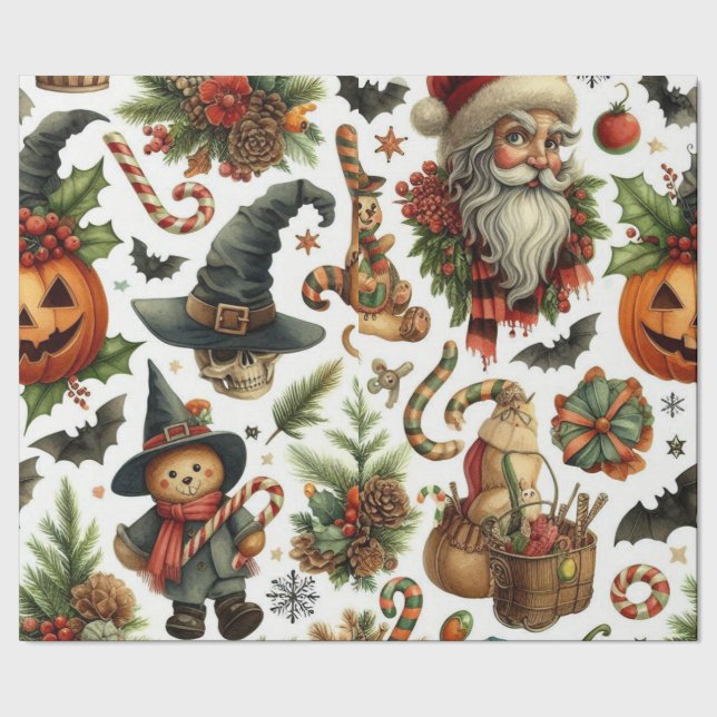 Retro Christmas & Halloween Seamless Pattern Wrapping Paper (Seam)