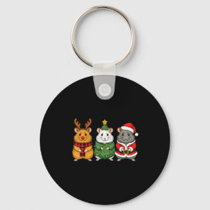 Retro Christmas Hamster Santa Reindeer Key Ring