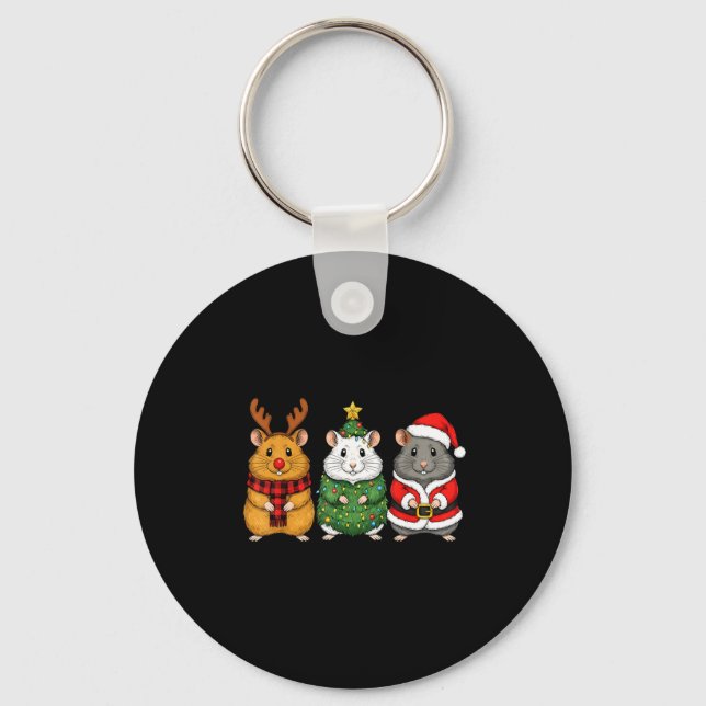 Retro Christmas Hamster Santa Reindeer  Key Ring (Front)