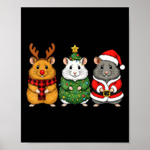 Retro Christmas Hamster Santa Reindeer  Poster