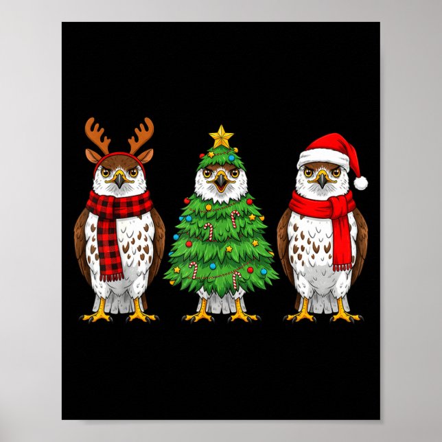 Retro Christmas Hawk Santa Reindeer  Poster (Front)