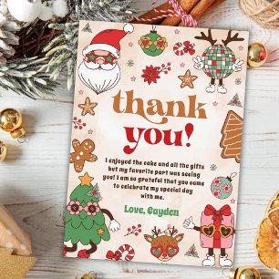 Retro Christmas Holiday Birthday Party Thank You Card