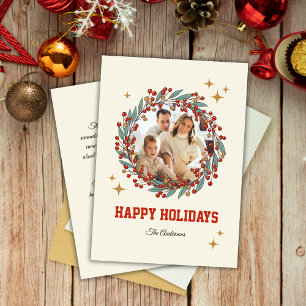 Retro Christmas Holiday Custom Photo & Message Card