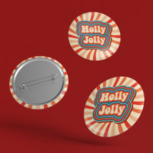 Retro Christmas Holidays Holly Jolly Typography 6 Cm Round Badge
