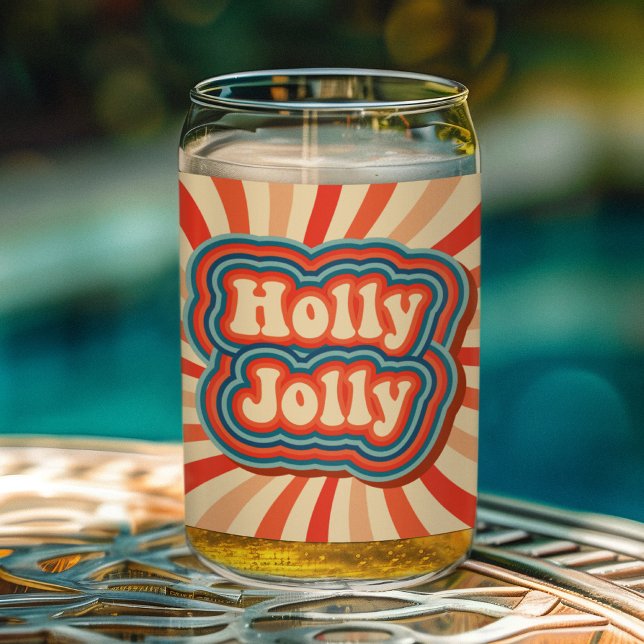 Retro Christmas Holidays Holly Jolly Typography Can Glass (Creator Uploaded)
