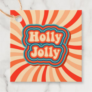 Retro Christmas Holidays Holly Jolly Typography Favour Tags