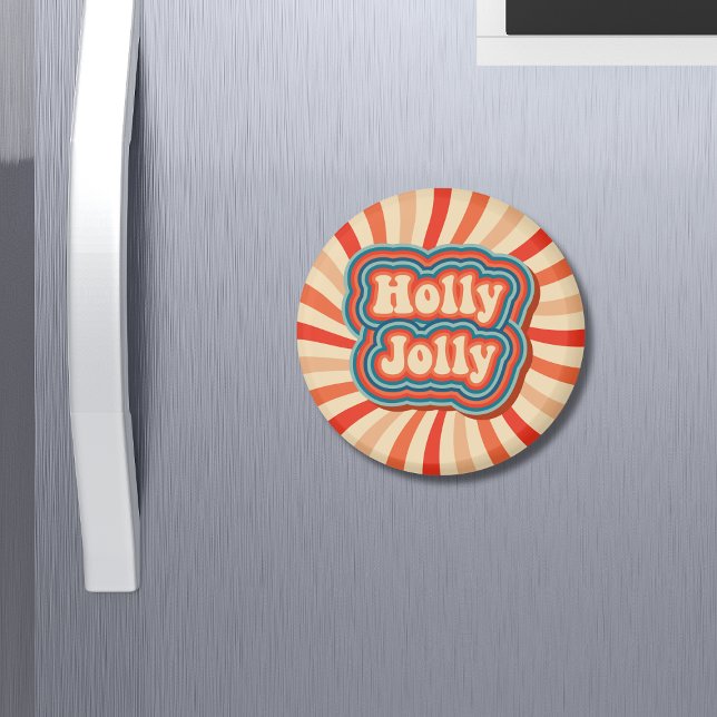 Retro Christmas Holidays Holly Jolly Typography Magnet (Creator Uploaded)