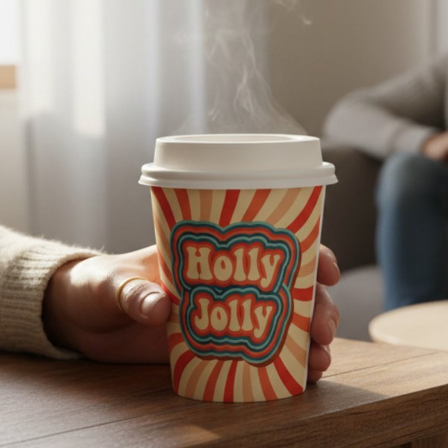 Retro Christmas Holidays Holly Jolly Typography Paper Cups (Creator Uploaded)