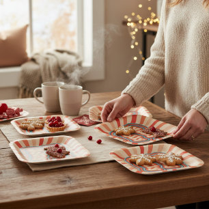 Retro Christmas Holidays Holly Jolly Typography Paper Plate