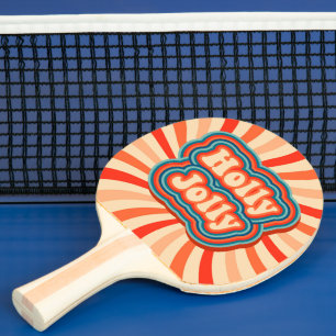 Retro Christmas Holidays Holly Jolly Typography Ping Pong Paddle