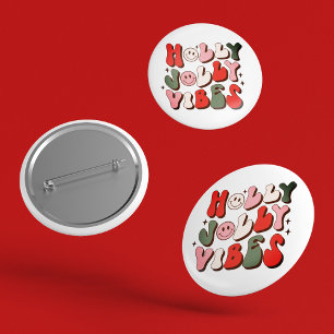 Retro Christmas Holly Jolly Vibes Trendy Holidays 6 Cm Round Badge