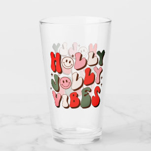 Retro Christmas Holly Jolly Vibes Trendy Holidays Glass