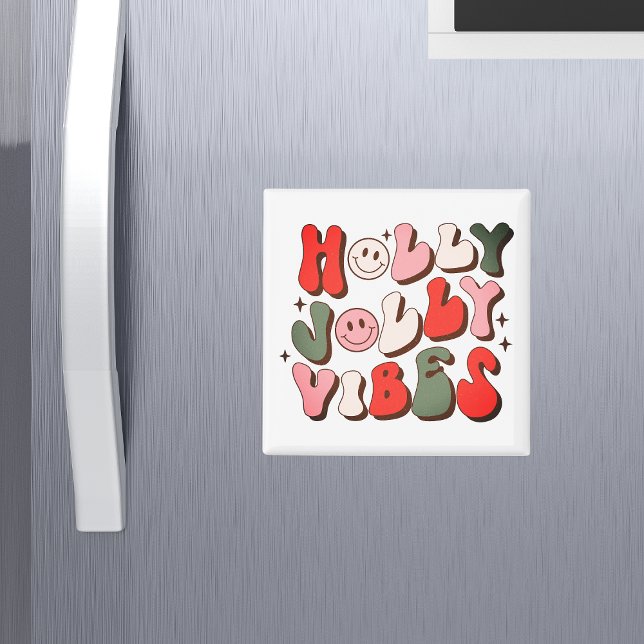 Retro Christmas Holly Jolly Vibes Trendy Holidays Magnet (Creator Uploaded)