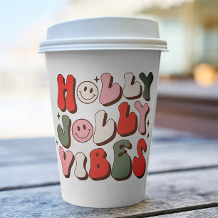 Retro Christmas Holly Jolly Vibes Trendy Holidays Paper Cups