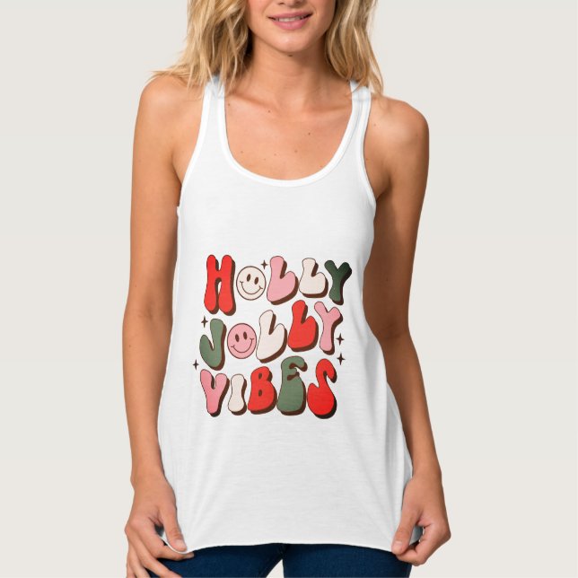 Retro Christmas Holly Jolly Vibes Trendy Holidays Singlet (Front)