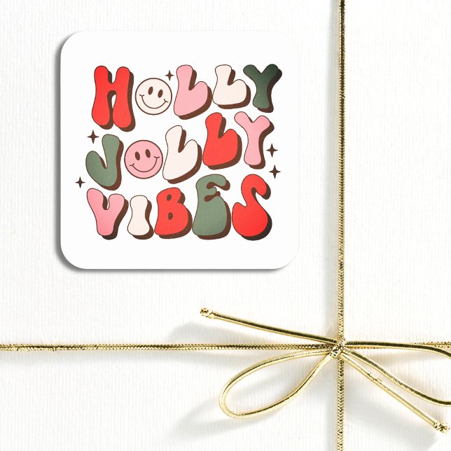 Retro Christmas Holly Jolly Vibes Trendy Holidays Square Sticker (Creator Uploaded)