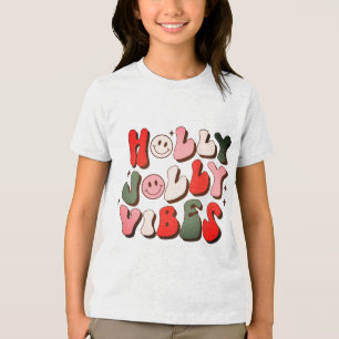 Retro Christmas Holly Jolly Vibes Trendy Holidays Tri-Blend Shirt