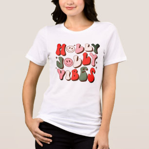 Retro Christmas Holly Jolly Vibes Trendy Holidays Tri-Blend Shirt