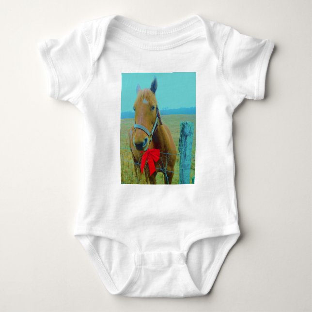 retro Christmas Horse Baby Bodysuit (Front)