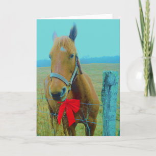 retro Christmas Horse Holiday Card