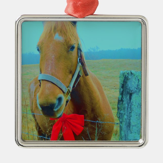 retro Christmas Horse Metal Tree Decoration (Front)
