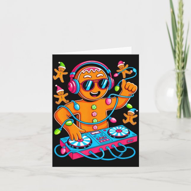 Retro Christmas House Music Gingerbread Dj Techno  Card (Front)