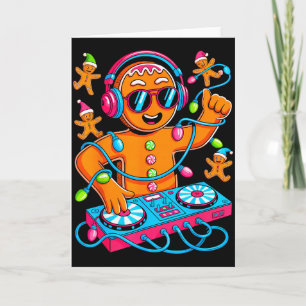 Retro Christmas House Music Gingerbread Dj Techno  Card