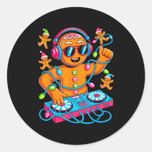 Retro Christmas House Music Gingerbread Dj Techno  Classic Round Sticker